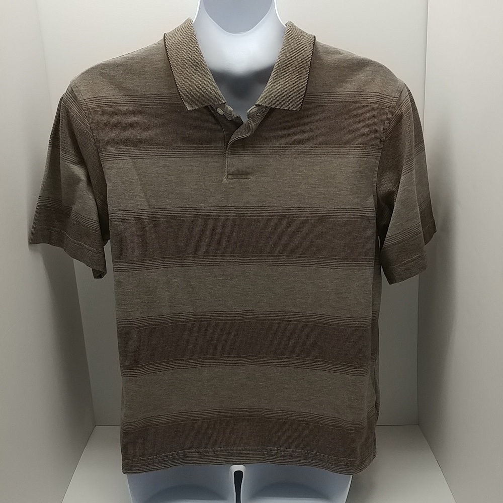 Open Trails men's short sleeve polo shirt large browns stripes